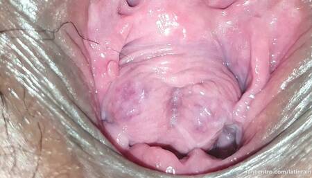 Gaping my fat and hairy pussy