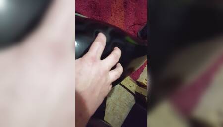 Masturbation in shiny skin tight pants