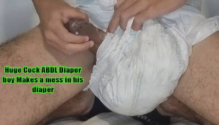 Huge Cock ABDL Diaper boy Makes a mess in his diaper