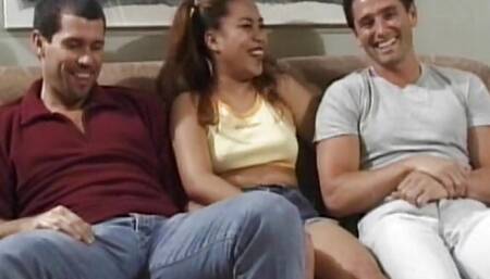 French-Asian doll drinks cum after hard DP threesome