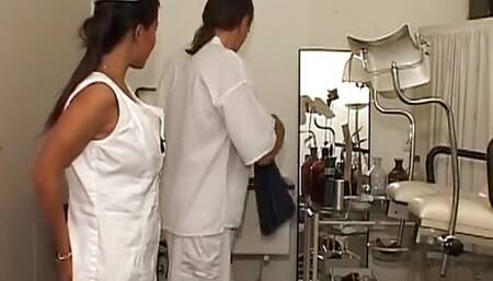 A stunning German nurse fucks her patient with doctor