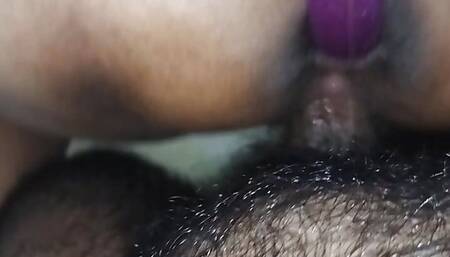 Sri Lankan couple play with dildo double penetration fuck doggy style