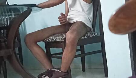 Young Indian male Masturbating in Dining table
