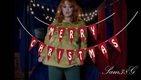 BBW Samantha 38g changing from tight yoga pants into an elegant sexy red robe