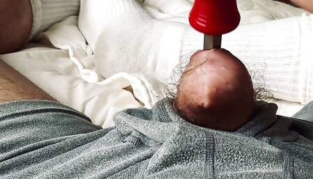 Cub inserts screwdriver into amputated cock stump