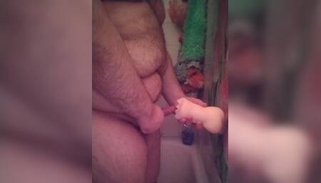 The chubby bear fucking rough a fleshlight in all 3 holes