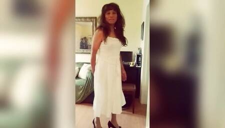 Classy & Elegant - White Cami Dress with Stockings, Slip, Panty