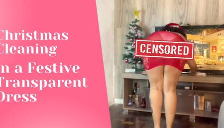 BBW Christmas Cleaning in a Festive Transparent Dress