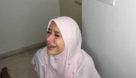 Helpless hijabi submits to white cock