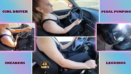 MILF in Leggings and Sneakers Drives Car Pedal Pumping 4K - Girl Driver - Voyeurism - Foot Fetish - Soles - Gear Shifting - Manual Transmission - Mature Girl Driving - Foot Worship - Calves - Muscular Arms - Retro Car - Hand Fetish - Reebok Classic Leathe