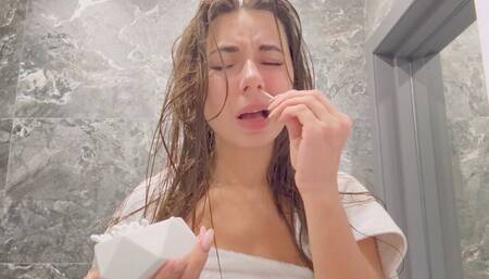 Wet sneezing in the bathroom (custom video)