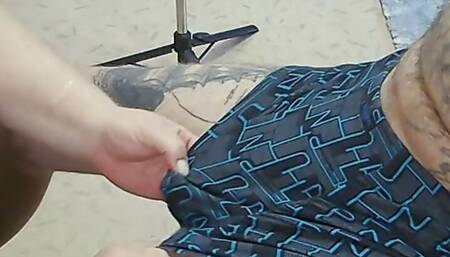 cum on mother-in-law's chest after a deep blowjob