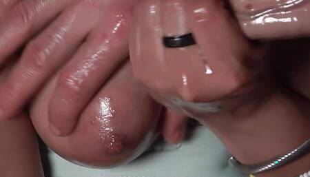 A very close up view of this long natural blue nails and wonderful big natural tits cover of cum