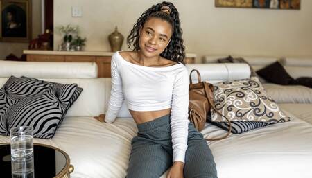 Amateur ebony model ass shaking and close up pussy fuck by big white cock!