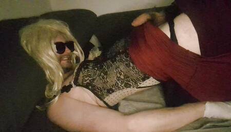 sissy gets it herself. Cum and two dildos.