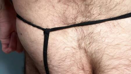Santa Earl show's his natural hairy body and new black thongs