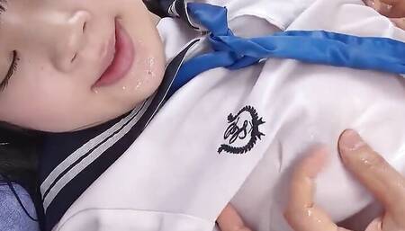 Uncensored Japanese Nuru Massage Creampie Sex with Petite Cosplay Teen 18 by Client