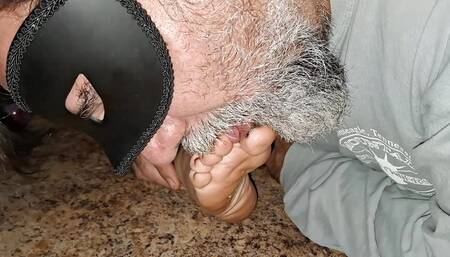 Sucking on her soft cute little feet