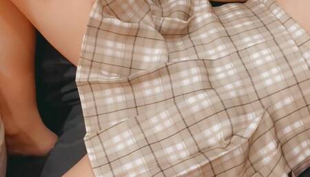 Finger in Petite Pussy Under Skirt