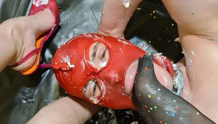 Holiday special BDSM session with Domme GospodaricaEmma and Her slave Wolfy01; whiped cream fetish, humbler (cbt device), candle wax, spanking, trampling, spitting, naylon fetish, foot fetish, foot smother, foot worship, high heel fetish