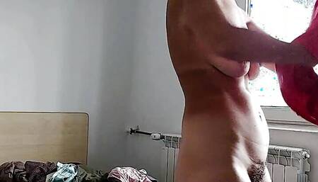 Amateur wife tries on clothes. Hairy pussy, sexy brunette, big ass, sexy clothes, panties, socks, shorts, tights.