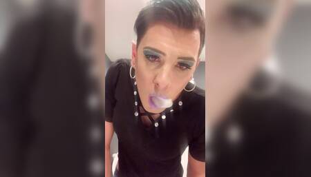 Green haired smoking femboy with makeup