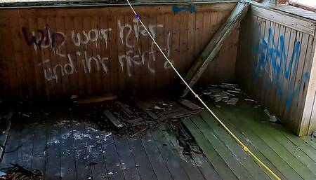 Naked crotch rope walk on veranda