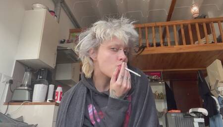 casual goth in hoodie smoking fetish smoking a cigarette gothic tattoos piercings glitterqueen1999