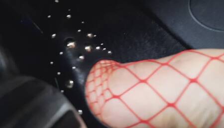 Revvong con decollete e collant a rete rossa