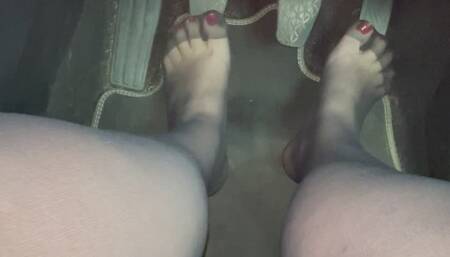 Pedal pump tights no shoes red nails