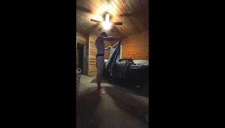 Hanging Laundry Wearing Black Thong