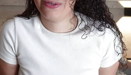 JOi girl gives instructions on how to fuck her fleshy and hairy pussy