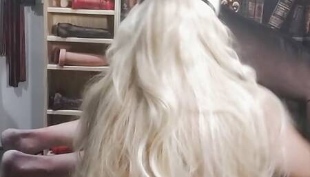 BLONDIE USES A VEINY SUPER THICK 14 INCH DILDO TO PEG HIM