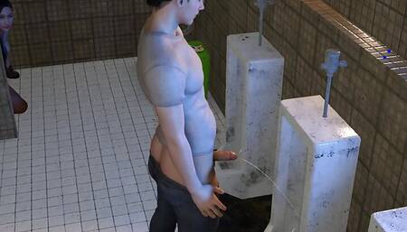 Two Girls Stalk a Guy in the Bathroom for a Threesome