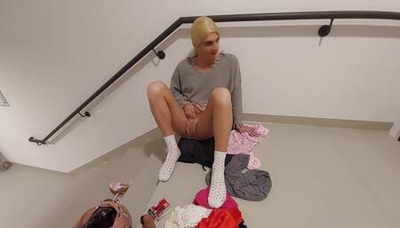 Changing in the Stairwell of the Hotel