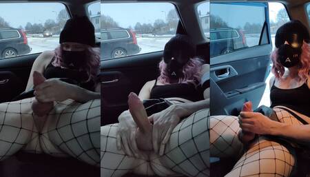 Having Fun Flashing with My Blindfolds and Cumshot