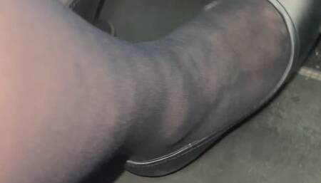 Driving in black tights and black cabin crew shoes from knee down
