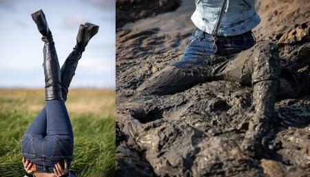 Mud and pee adventure in vintage Levi's jeans and OTK platform boots - then peeing my muddy jeans