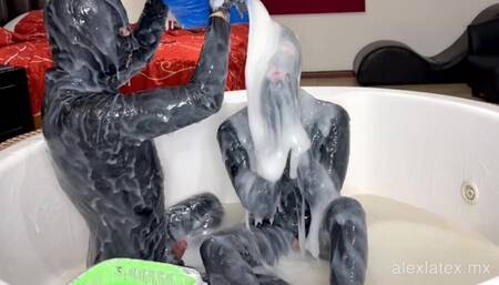 Playing in cum with Gloomy Babe T2, messy sex - Alex Latex