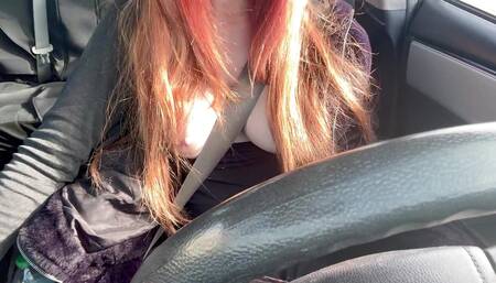 Car Ride with Hot Horny Stepmom Artemisia Love flashing and showing her juicy boobs while driving in California