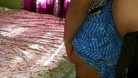 Horny Indian Bhabhi Fucked Doggy Style in Blue Saree and Bikini