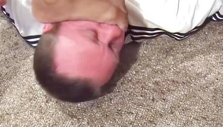 Two Thin Black Ladies Put Feet Pussy and Assholes Over His Wimpy Face