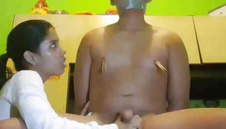 Edging Femdom Handjob for Tied Boyfriend: Will She Let Him Cum?