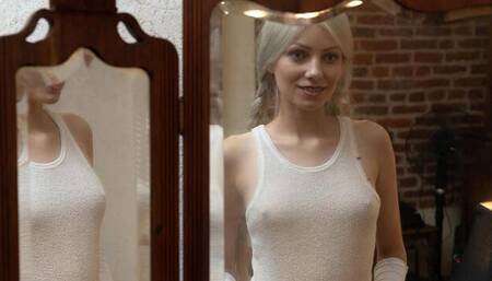 Beautiful blonde Vasya Sylvia likes touching her shaved pussy