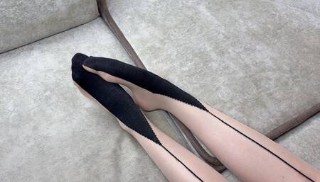 Solo Caressing Long Legs in Black Nylon Pantyhose