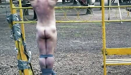 Crucified Helpless Naked Guy in the Park