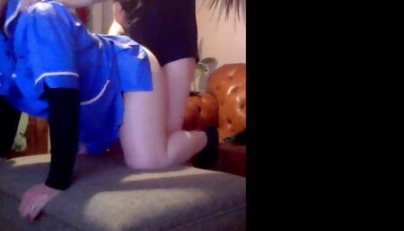 British wife in uniform fucked doggy as she comes in from work, real amateur couple