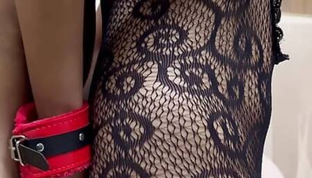 Fishnet bondage bdsm dominating hand cuffed sex