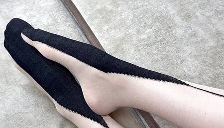 Solo Caressing Long Legs in Black Nylon Pantyhose