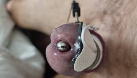 Ejaculate without hands with a tube slipped into the urethra